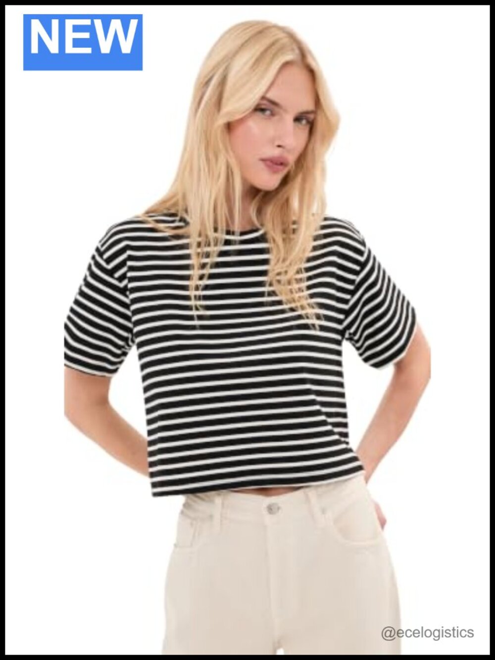 Stripe Cropped Tee - Mid-Weight Stretch Jersey Short Sleeve